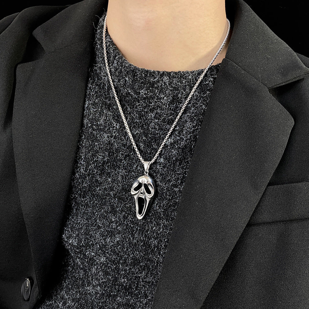 Wholesale Creative exaggerated ghost face skull mask titanium steel men's necklace